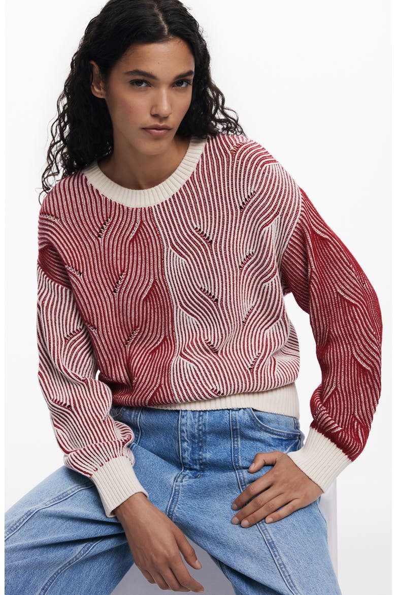 Colorblock Stripe Sweater, Alternate, color, RED