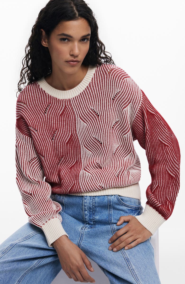 Desigual Colorblock Stripe Sweater, Alternate, color, Red