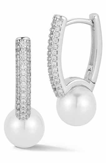 Cubic Zirconia & Cultured Pearl Hoop Earrings