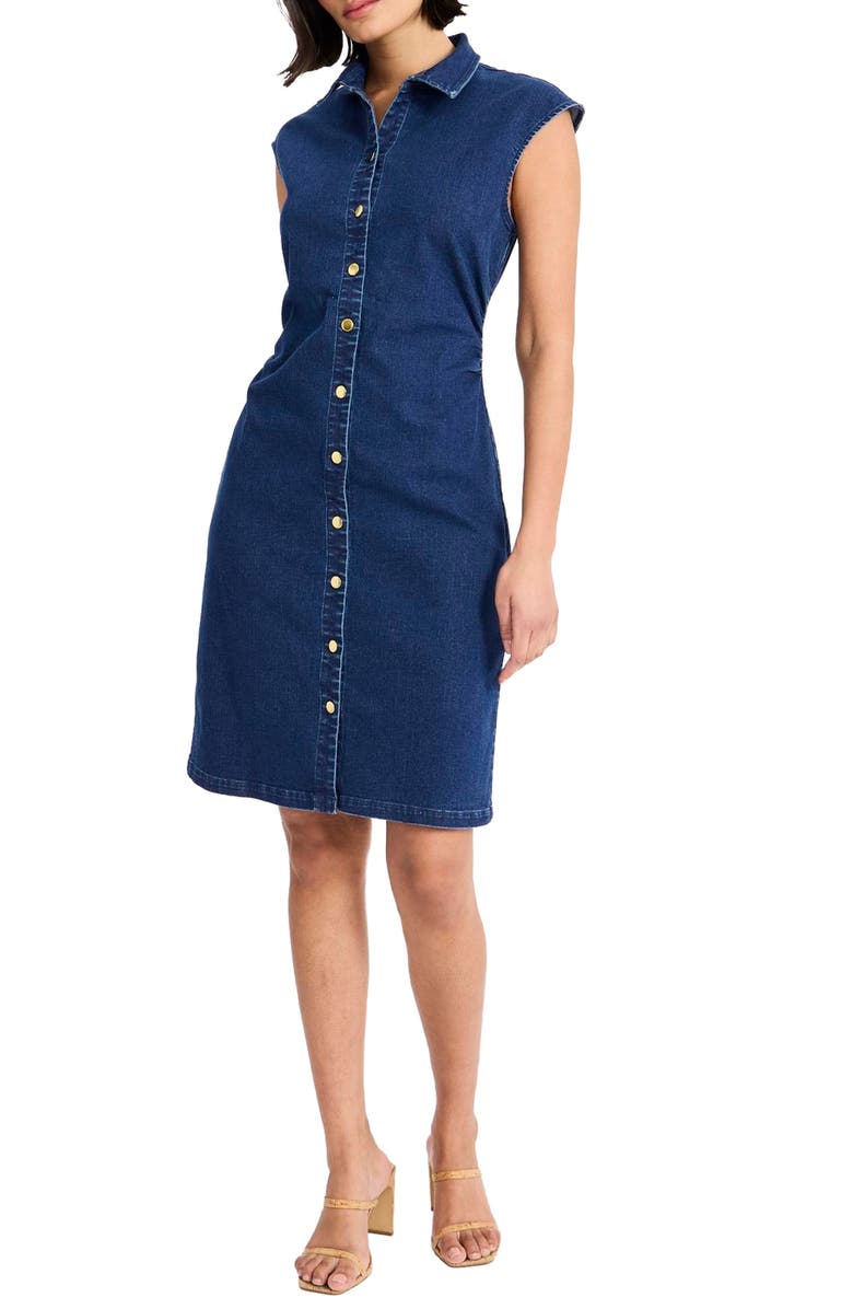 Maggy London Sleeveless Denim Shirtdress, Main, color, Dark Wash