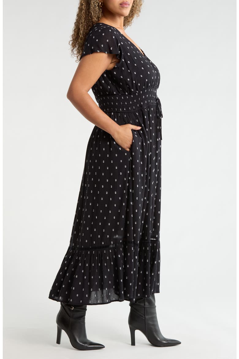 Smocked Dobby Maxi Dress, Alternate, color, BLACK- IVORY DOBBY DOT