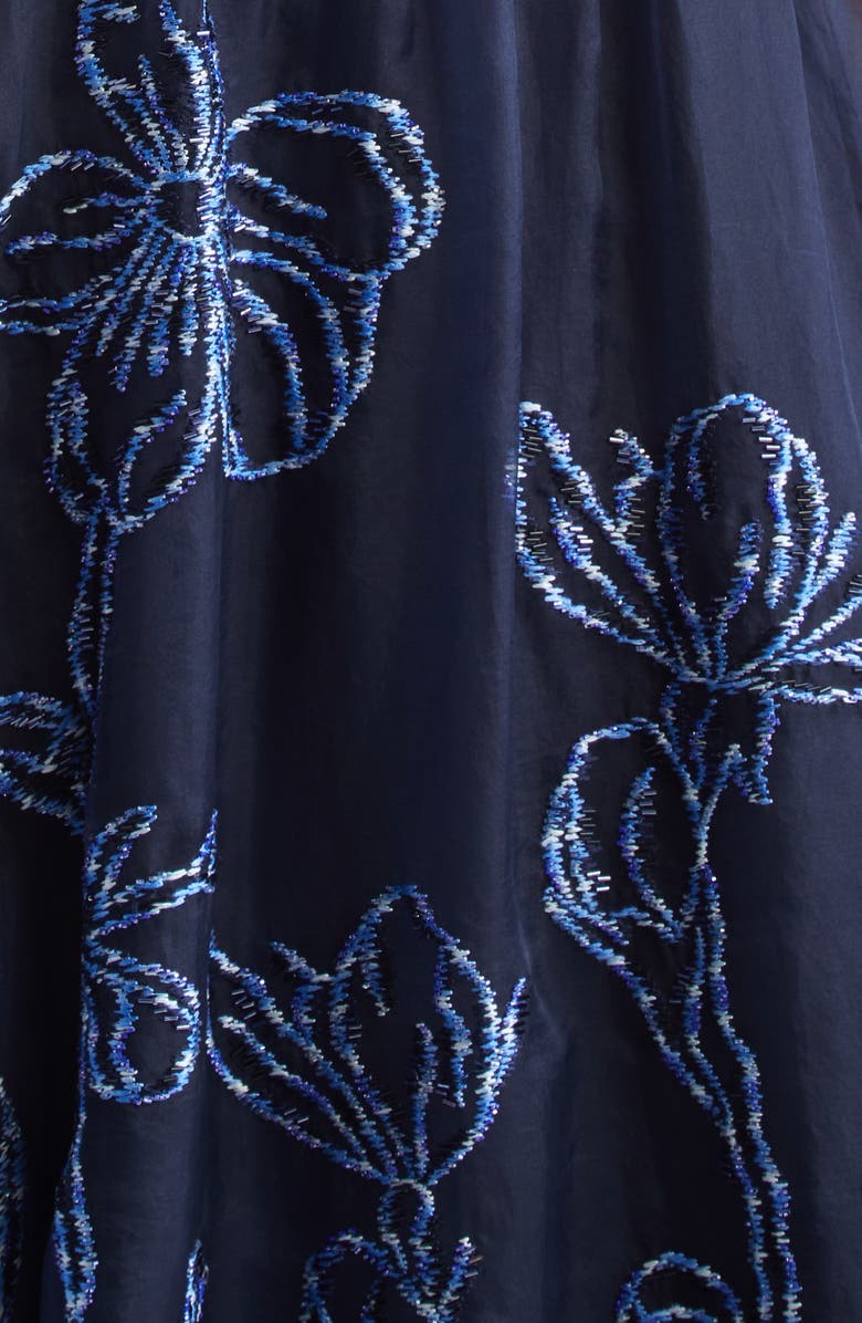 Lela Rose Ikat Floral Embroidered Silk Organza Dress, Alternate, color, Navy/ Blue