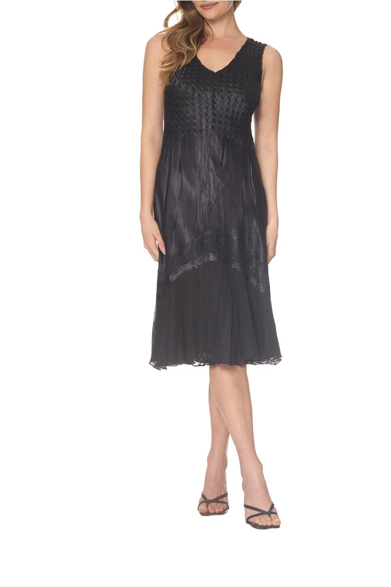 Lace Trim Charmeuse & Chiffon Tiered Dress with Jacket, Alternate, color, Black