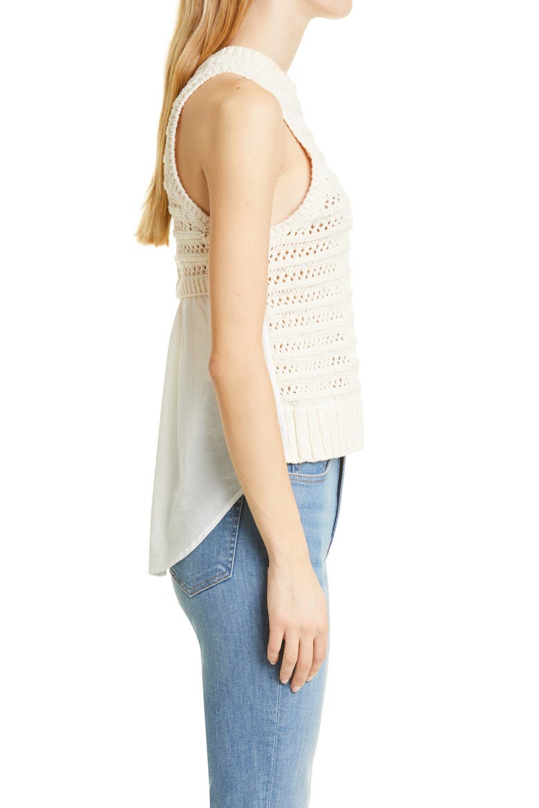 Sade Mixed Media Cotton Blend Shirttail Tank, Alternate, color, IVORY