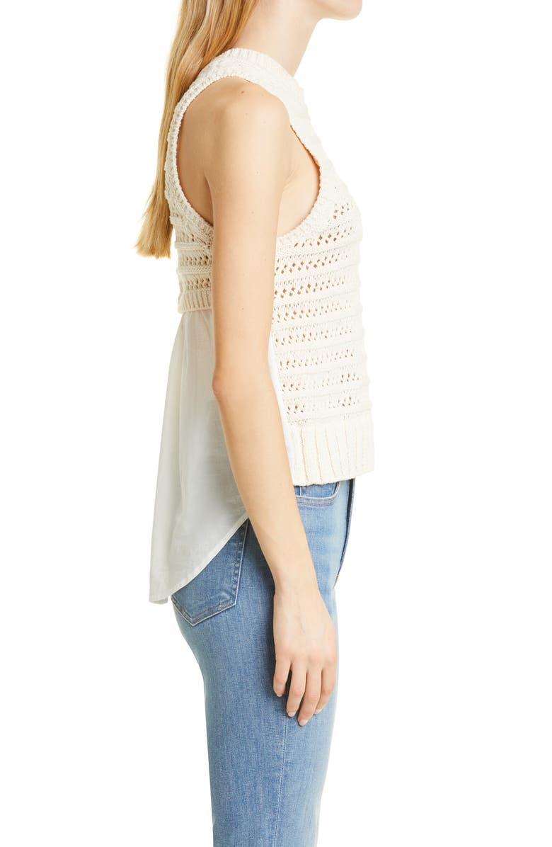 Veronica Beard Sade Mixed Media Cotton Blend Shirttail Tank, Alternate, color, 