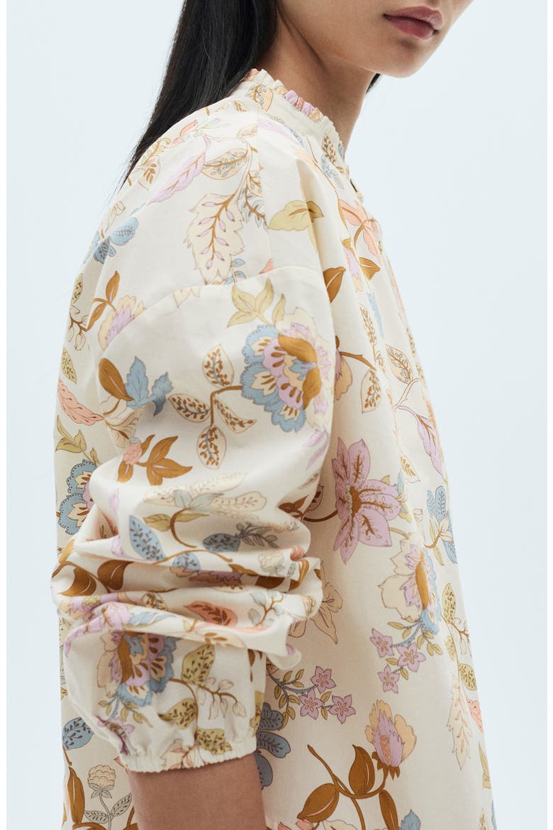 Floral Cotton Band Collar Button-Up Shirt, Alternate, color, ECRU