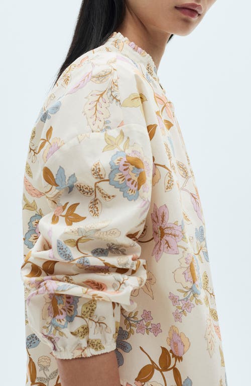 Mango Floral Cotton Band Collar Button-up Shirt In Ecru