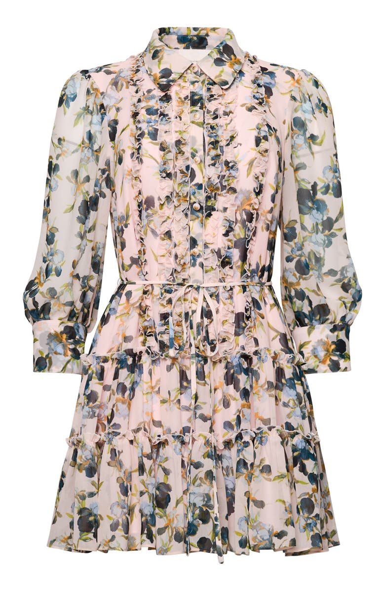 Cinq à Sept Rhys Trailing Iris Long Sleeve Minidress, Alternate, color, Rosy Cloud Multi