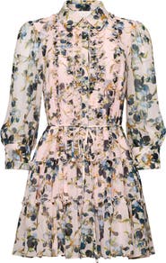 Cinq à Sept Rhys Trailing Iris Long Sleeve Minidress