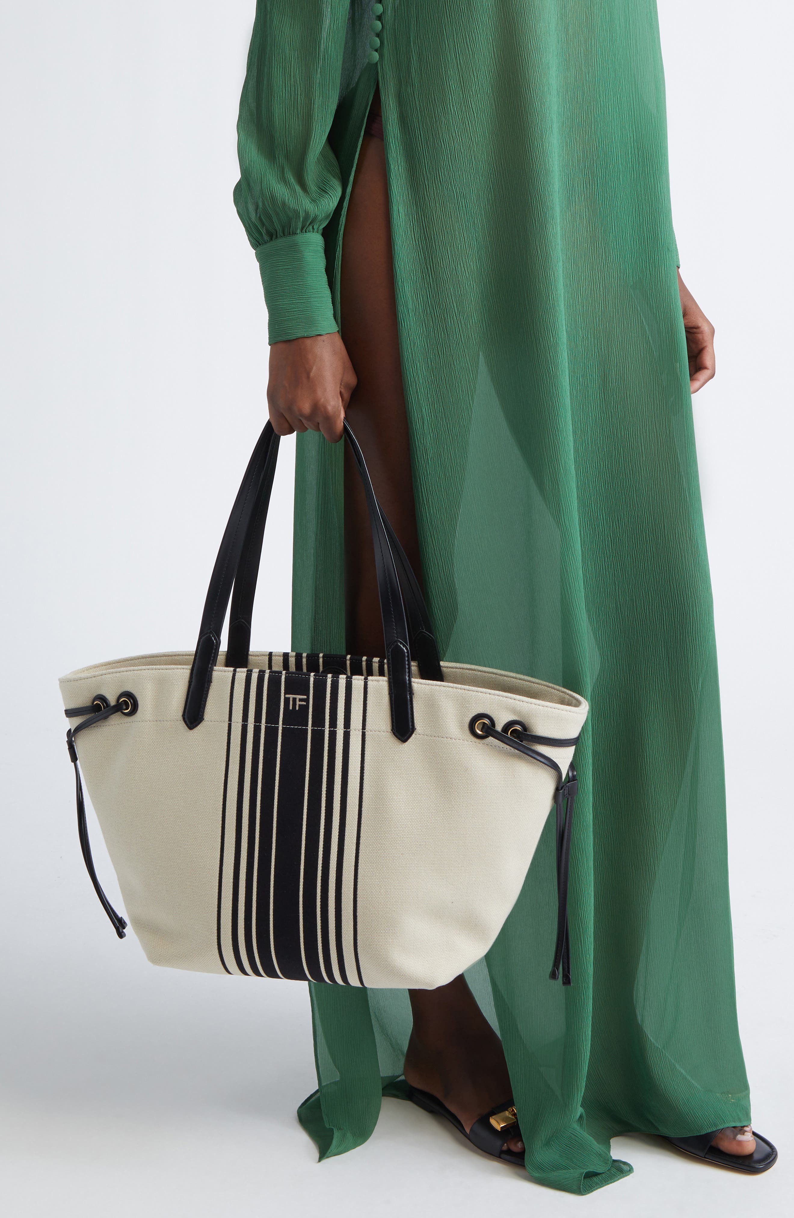 TOM FORD Large Stripe Jacquard Tote, Alternate, color, 7Jn02 Natural/ Black/ Black