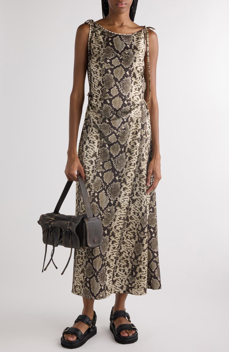 Acne Studios Dayla Python Print Fluid Seersucker Satin Slipdress, Main, color, 