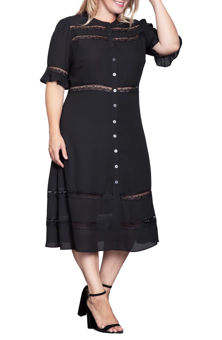Standards & Practices Lace Inset Georgette Midi Dress, Alternate, color, Black