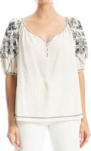 MAX STUDIO Embroidered Puff Sleeve Top