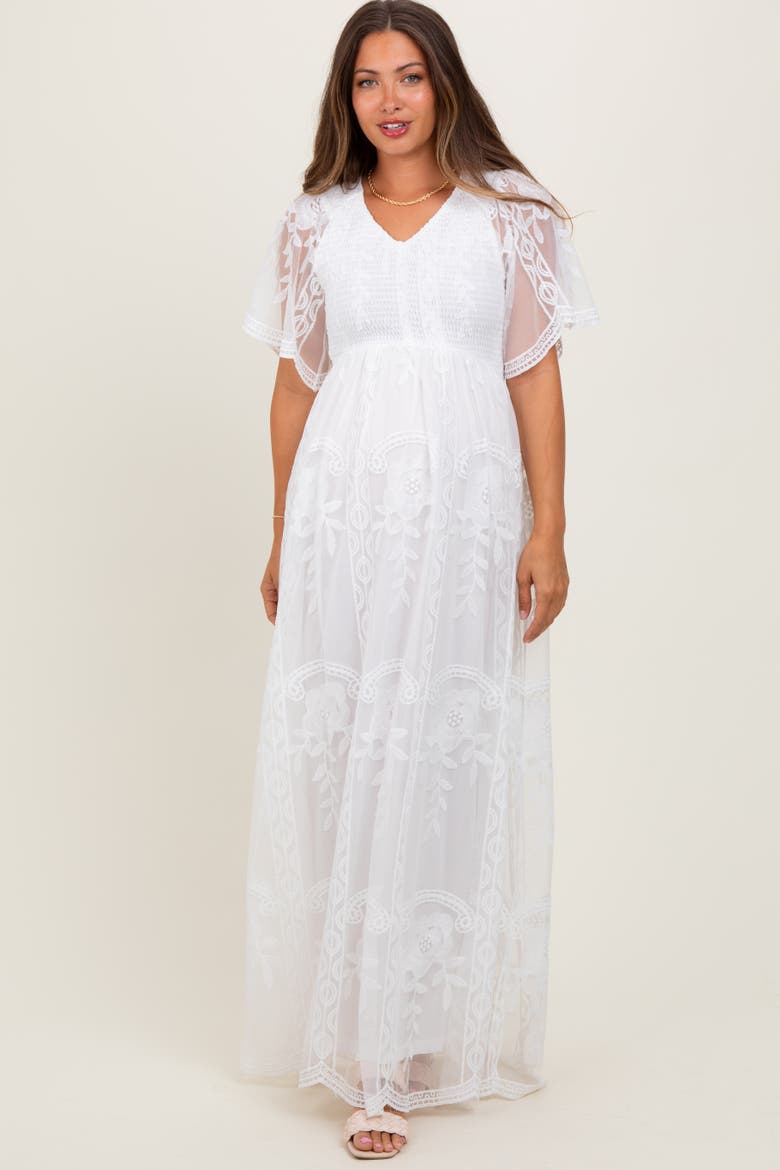 Smocked Top Lace Maxi Dress, Main, color, White