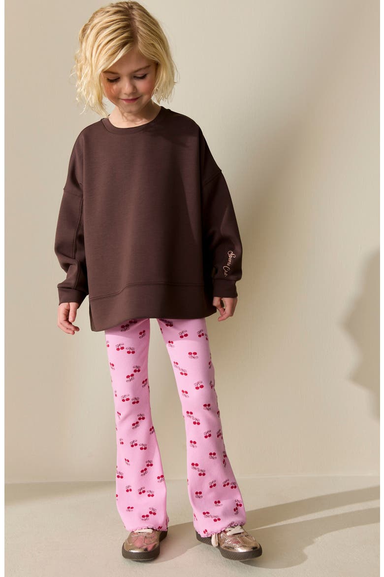 Kids' Cherry Print Rib Flare Leggings, Alternate, color, PINK/ RED