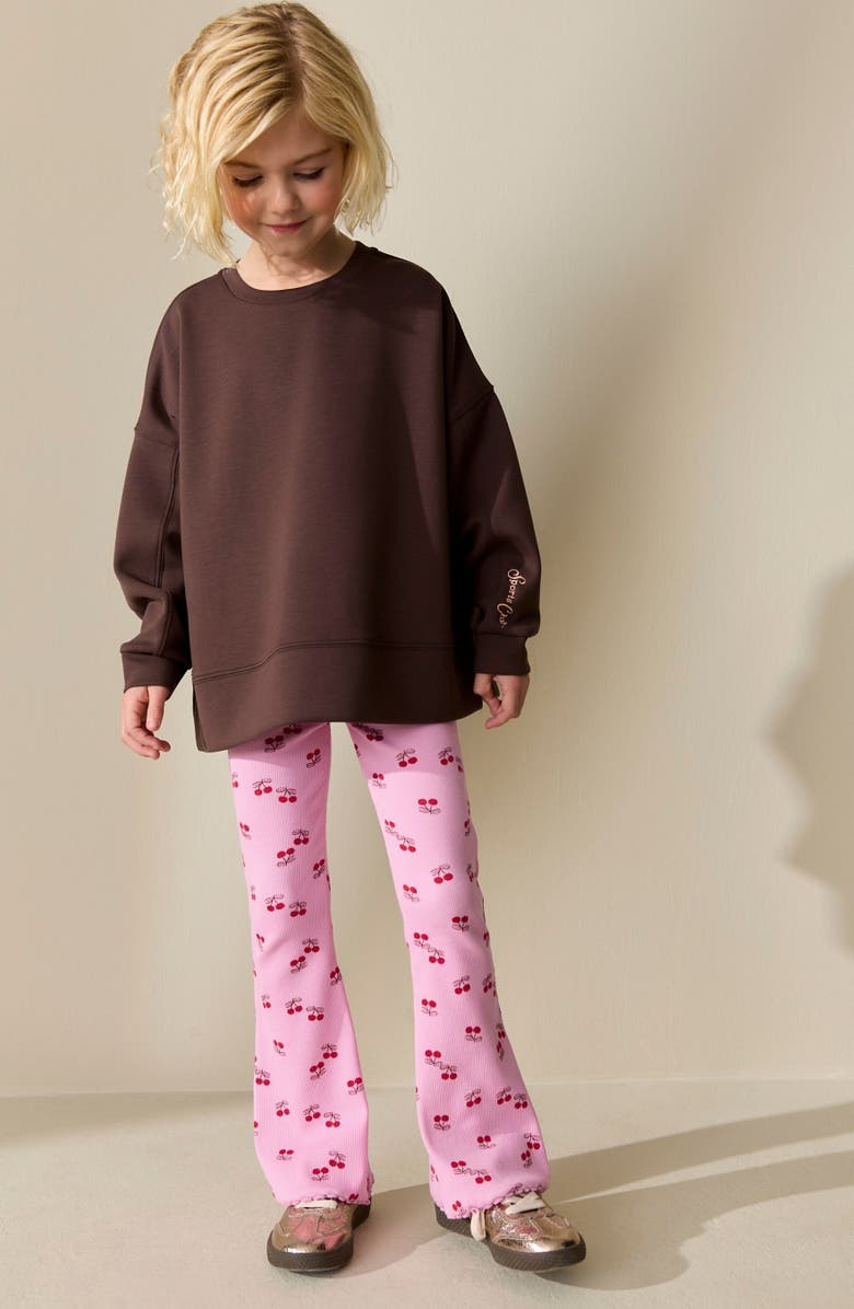 NEXT Kids' Cherry Print Rib Flare Leggings, Alternate, color, Pink/ Red