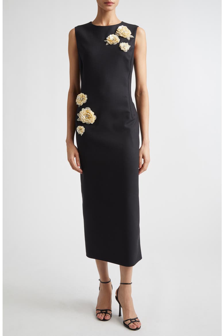 Brooch Embroidered Sleeveless Cocktail Dress, Main, color, BLACK