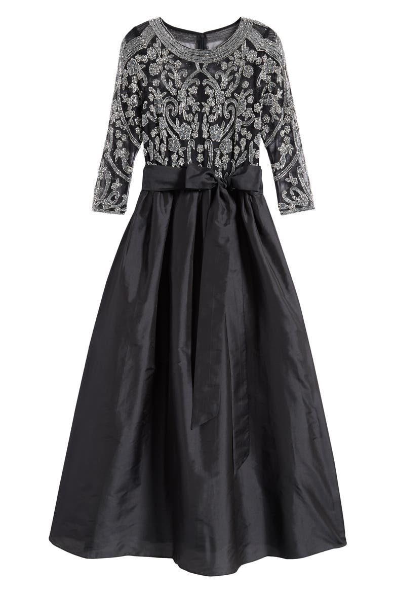 Embellished Illusion Neck Gown, Alternate, color, BLACK/ SILVER 013