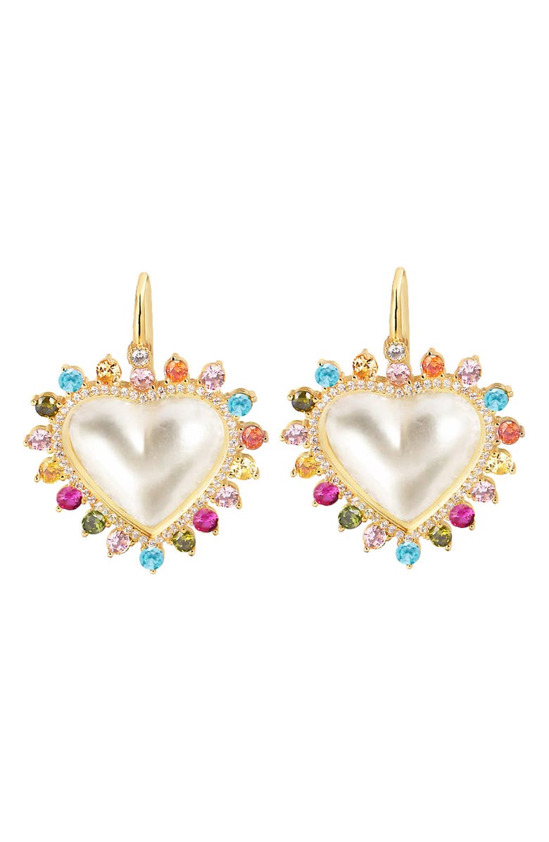 GABI RIELLE Sweet Lover Cubic Zirconia & Imitation Pearl Heart Earrings, Main, color, 