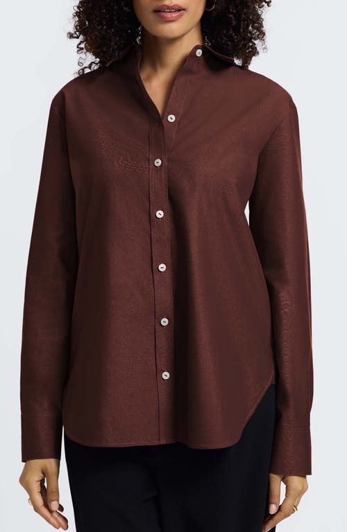 Foxcroft Meghan Solid Cotton Button-up Shirt In Brown