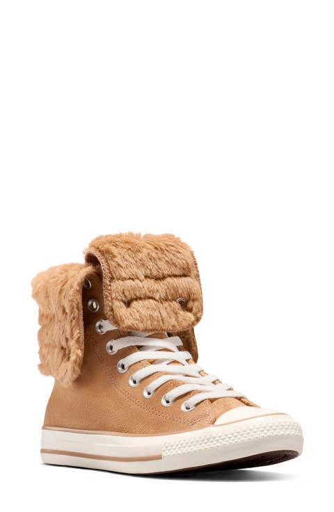 Chuck Taylor All Star Faux Fur Foldover High Top Sneaker (Women)