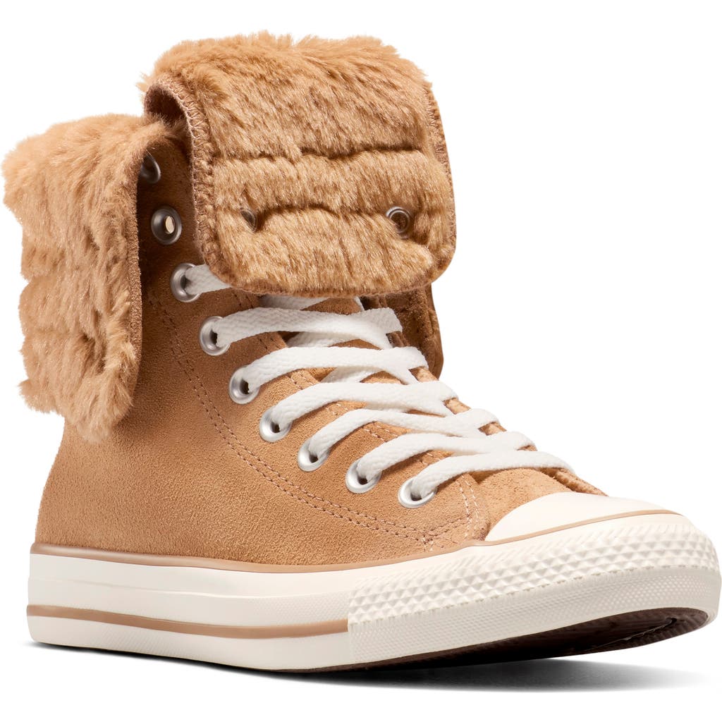 Converse Chuck Taylor All Star Faux Fur Foldover High Top Sneaker In Brown