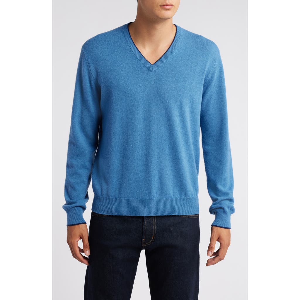 Lorenzo Uomo Tipped Merino Wool Sweater in Steel Blue  product