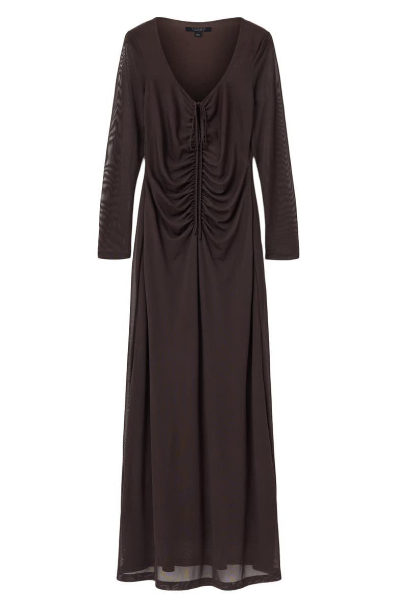 AllSaints Gabby Long Sleeve Mesh Maxi Dress, Alternate, color, Bottle Brown