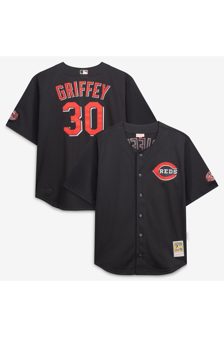 Men's Mitchell & Ness Ken Griffey Jr. Black Cincinnati Reds Big & Tall Cooperstown Mesh Batting Practice Jersey, Main, color, Black