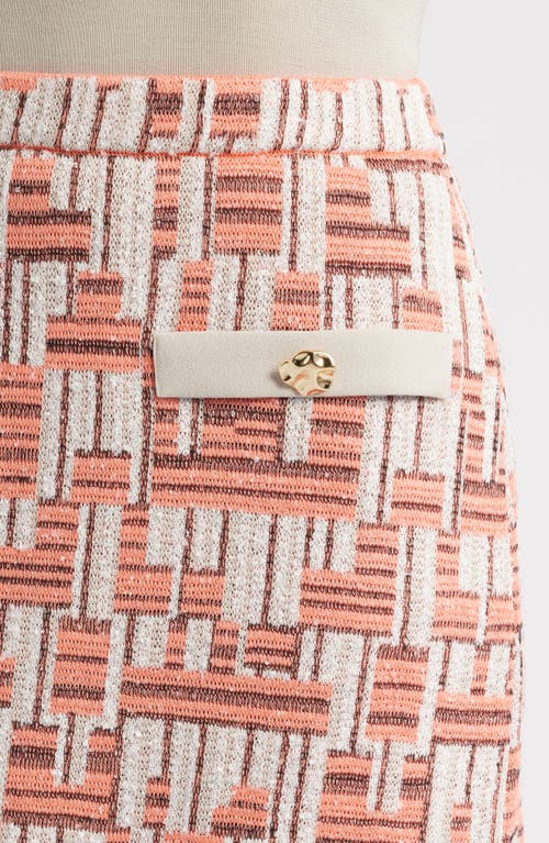 Ming Wang Geo Knit A-line Skirt In Peach/limestone/white