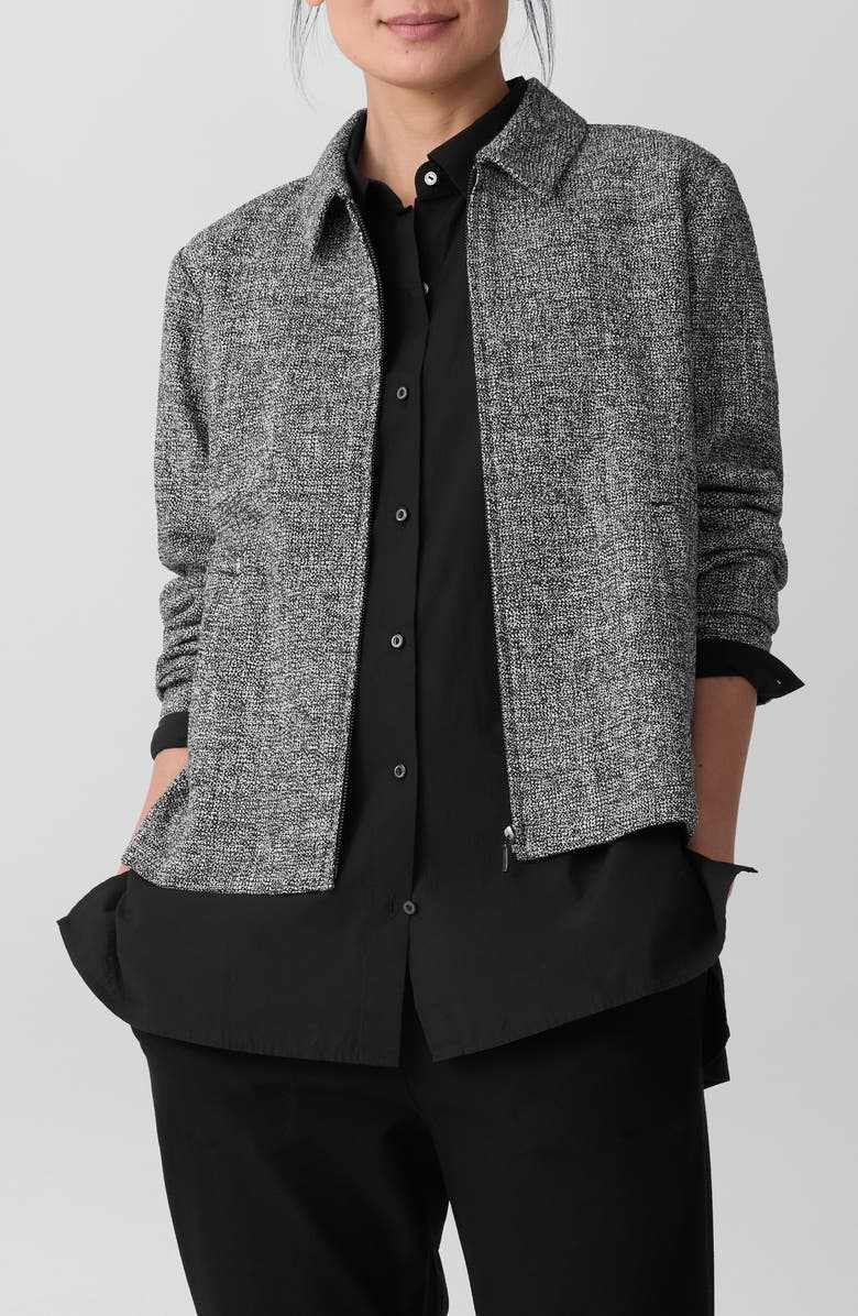 Eileen Fisher Collar Front Zip Stretch Organic Cotton Jacket, Main, color, Black/ White