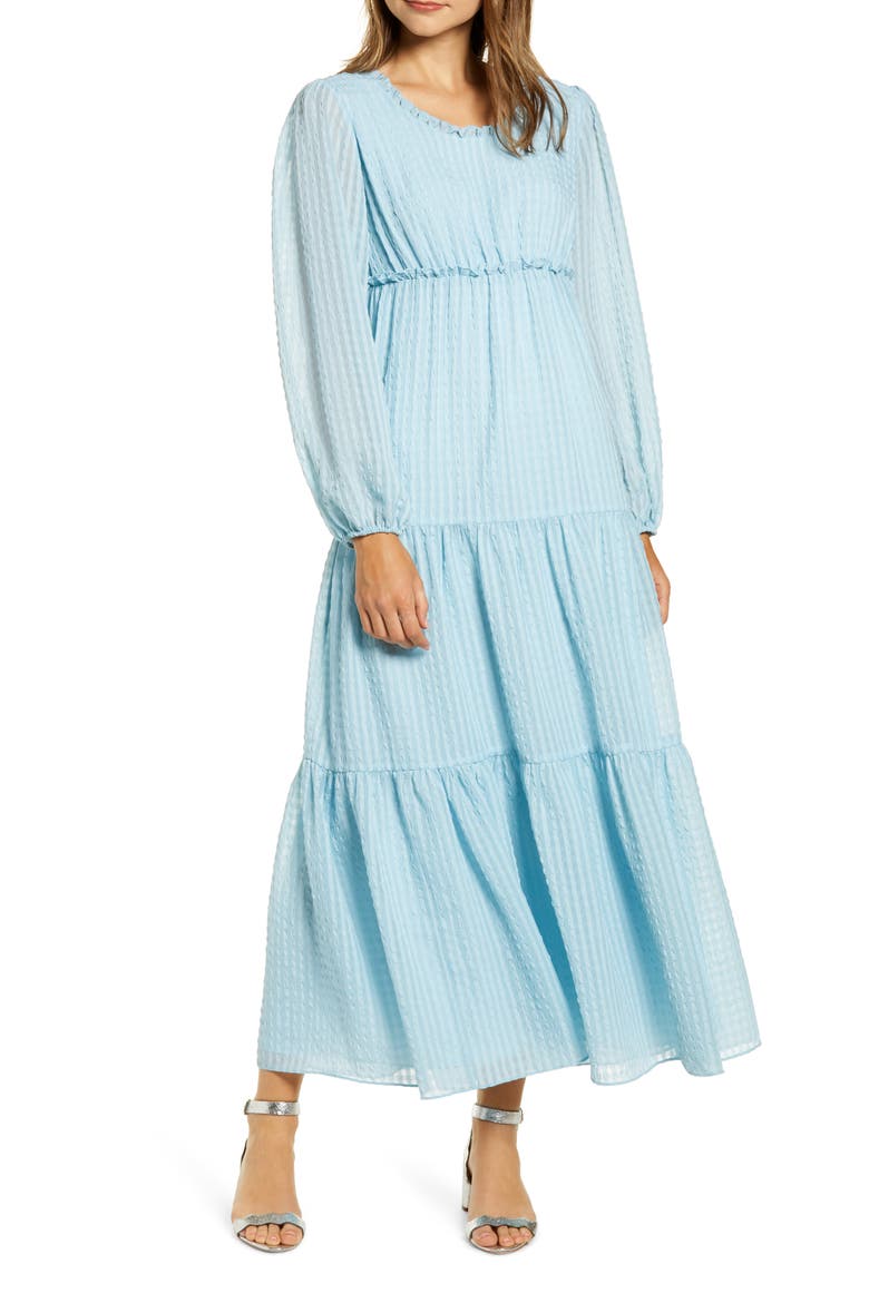 Tiered Long Sleeve Maxi Dress, Main, color, BLUE DREAM