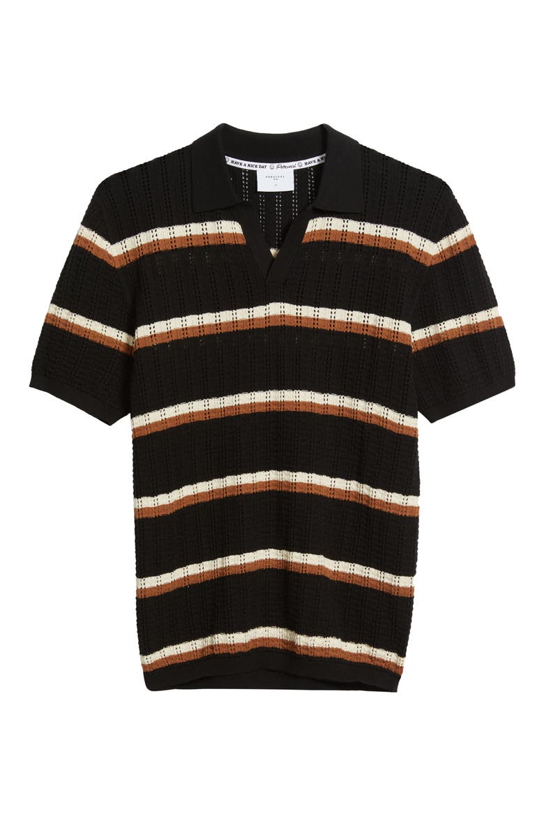 Tessaro Stripe Open Knit Polo, Alternate, color, BLACK