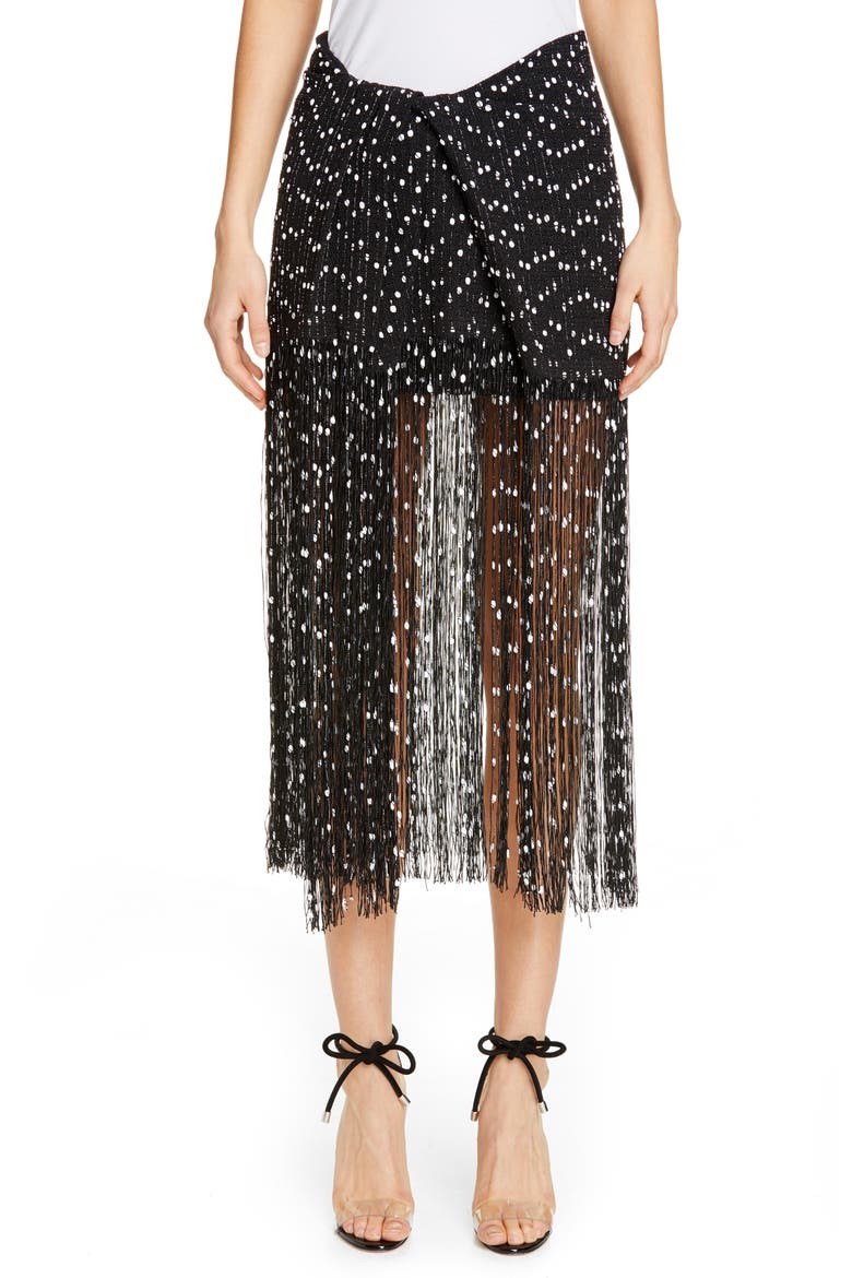 La Jupe Capri Fringe Skirt, Main, color, BLACK