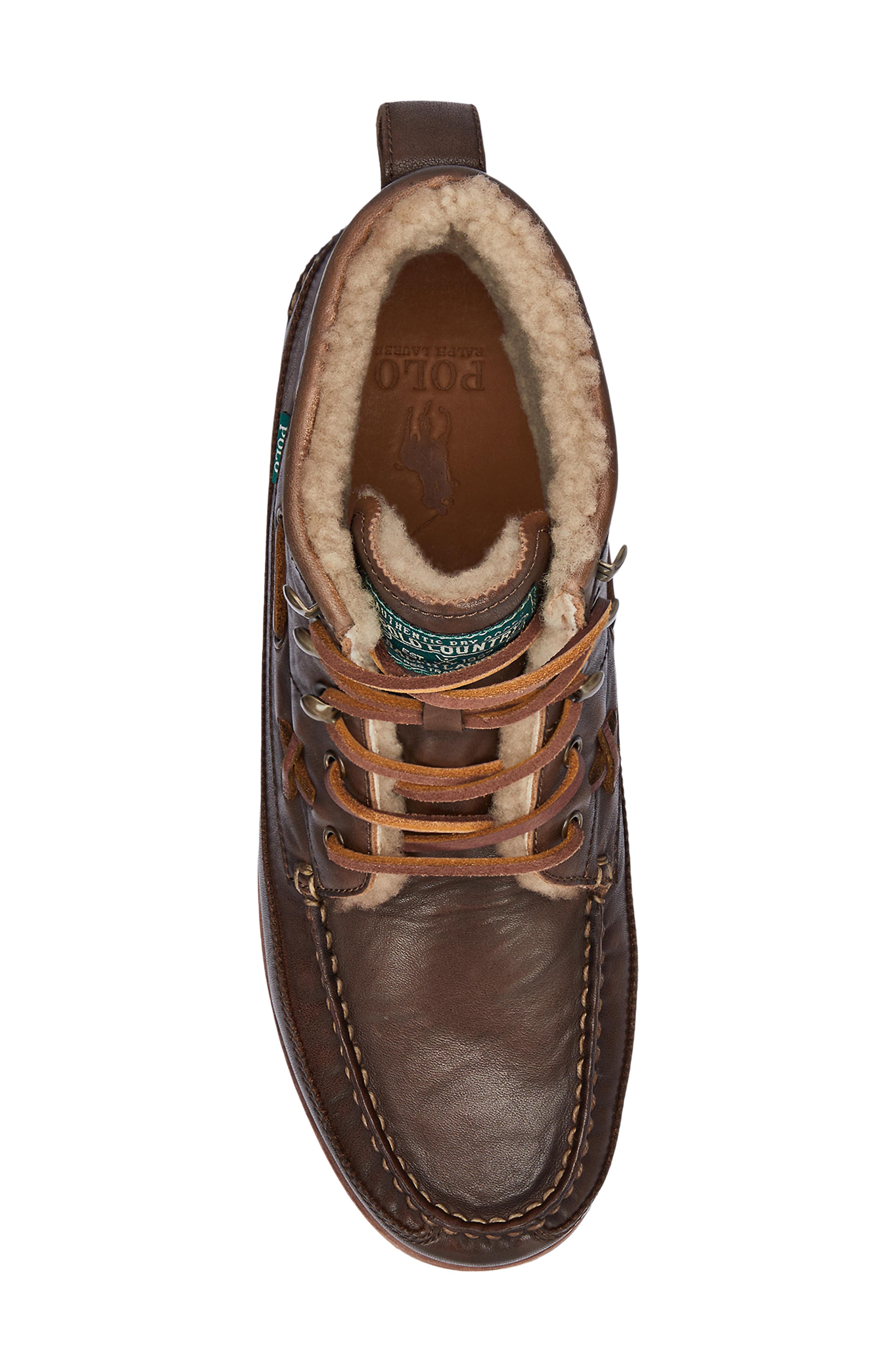 Ranger Leather Genuine Shearling Boot, Alternate, color, BROWN