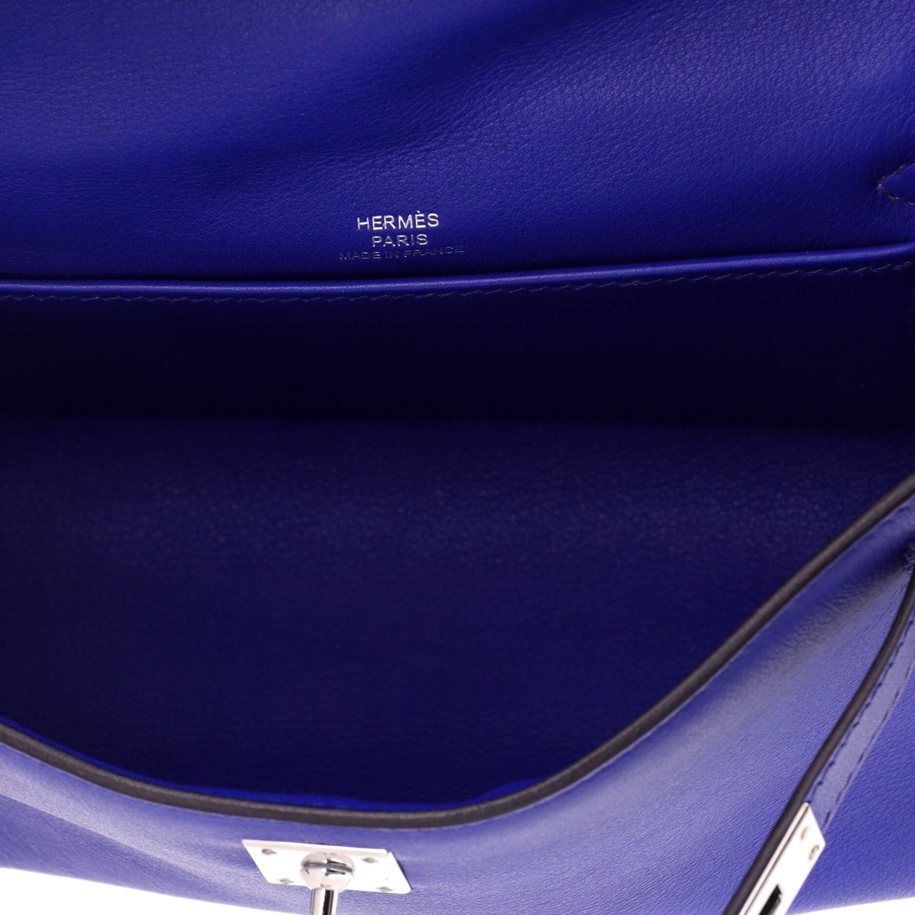 Pre-Owned Hermes Kelly Pochette Swift, Alternate, color, Bleu Electrique