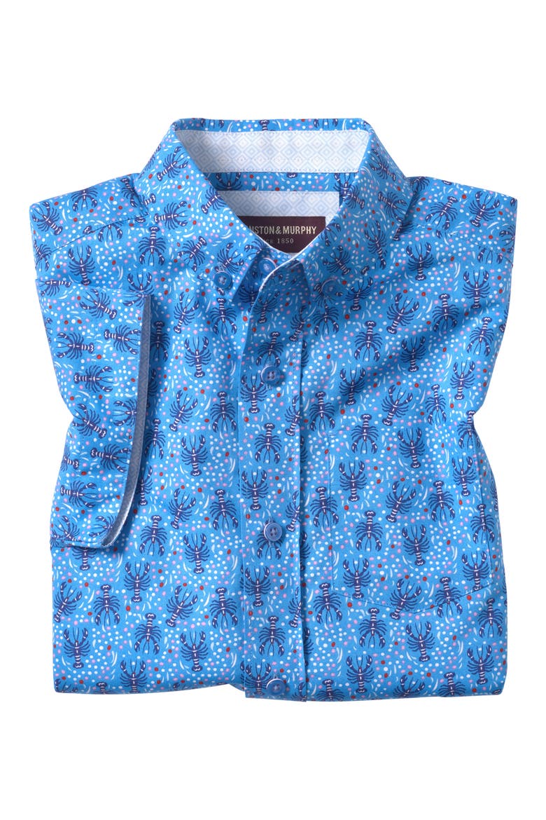 Kids' Lobster Print Short Sleeve Cotton Button-Down Shirt, Alternate, color, BLUE