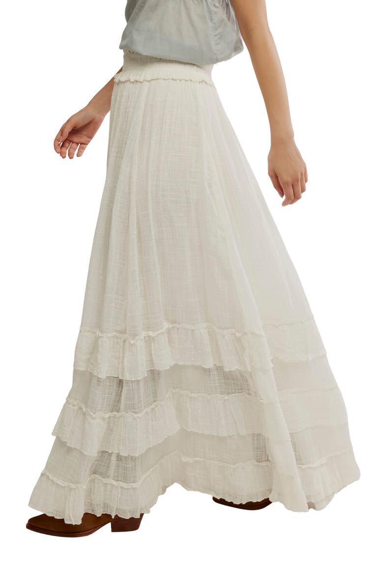 Brynn Tiered Cotton Blend Maxi Skirt, Alternate, color, WHITE