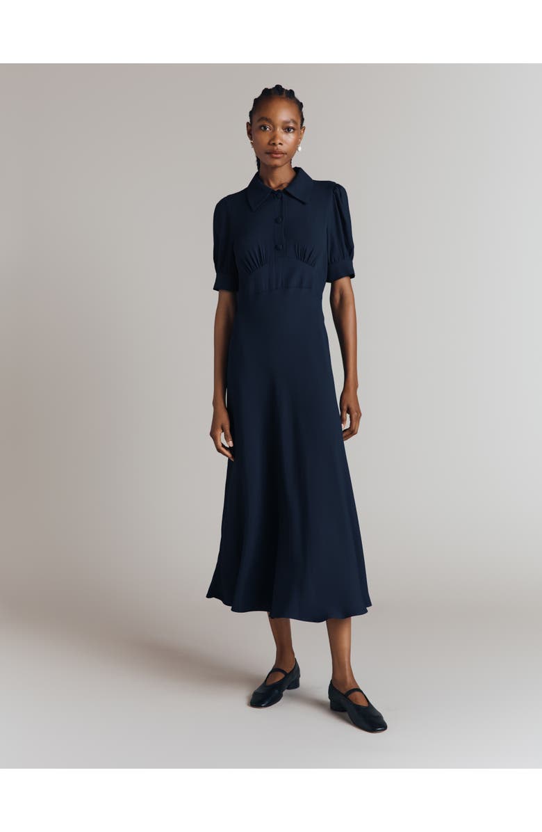 Ghost London Wilma Crepe Midi Tea Dress, Main, color, Navy