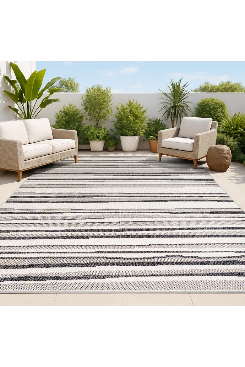 Castara Wavy Stripe Modern Indoor/Outdoor Area Rug, Alternate, color, Cream/Dark Gray