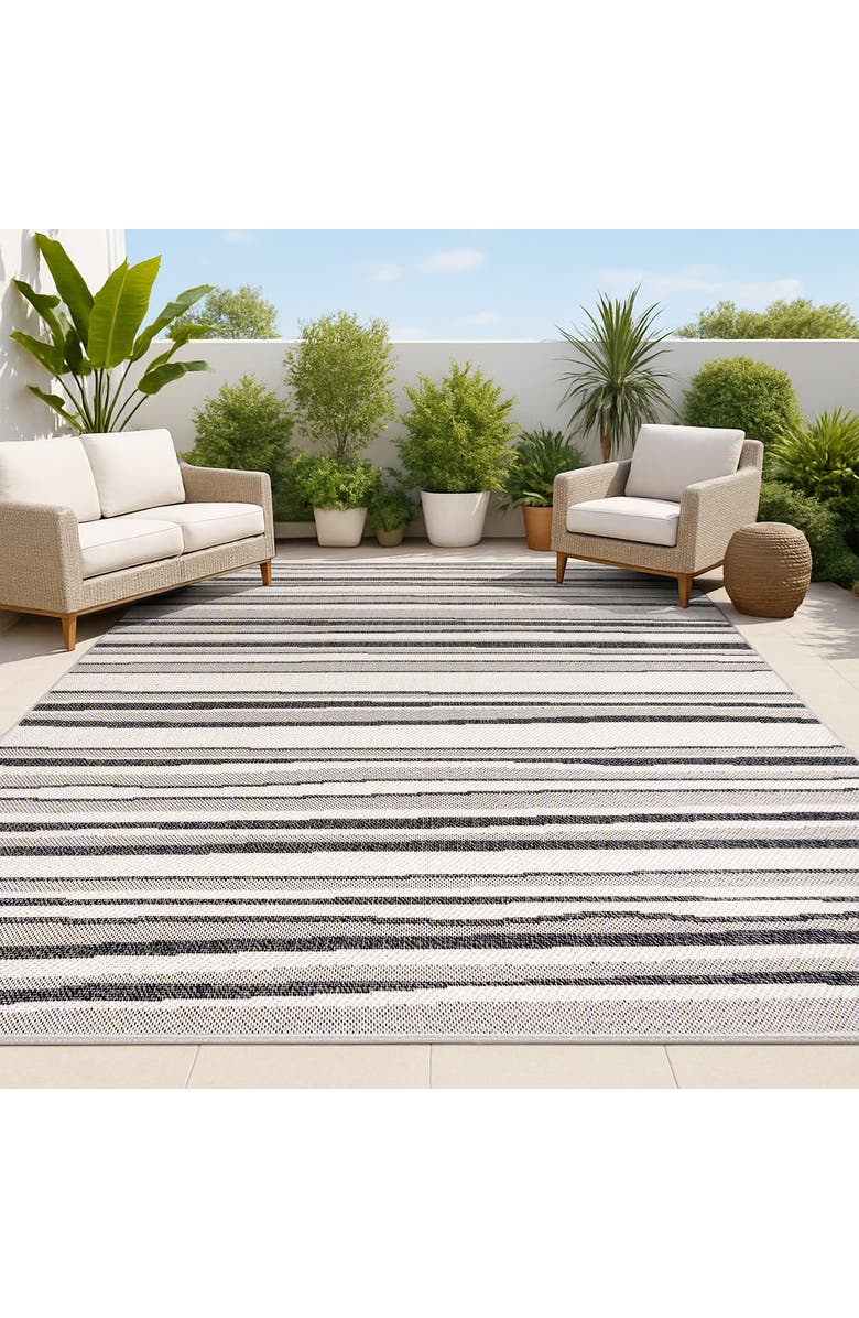 JONATHAN Y Castara Wavy Stripe Modern Indoor/Outdoor Area Rug, Alternate, color, Cream/Dark Gray