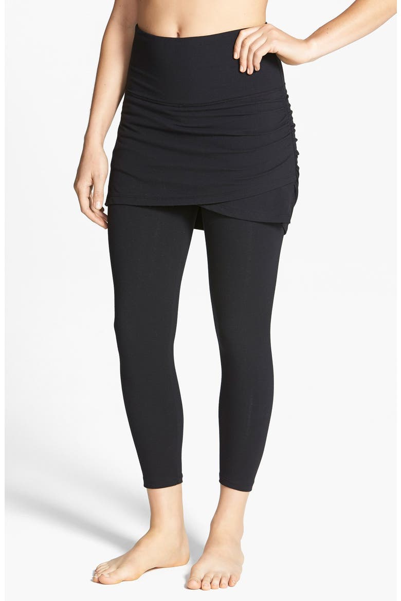 Lyssé Ruched Skirt Control Top Crop Leggings, Main, color, BLACK