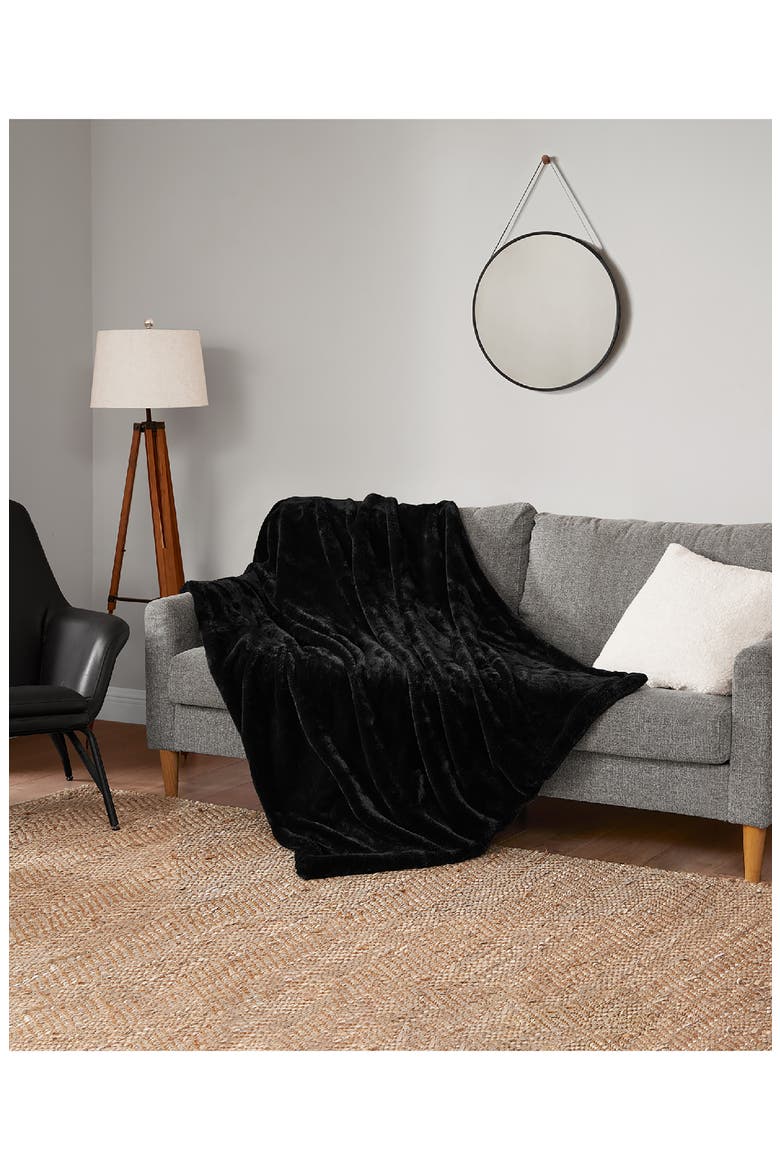 Faux Fur Throw, Alternate, color, BLACK