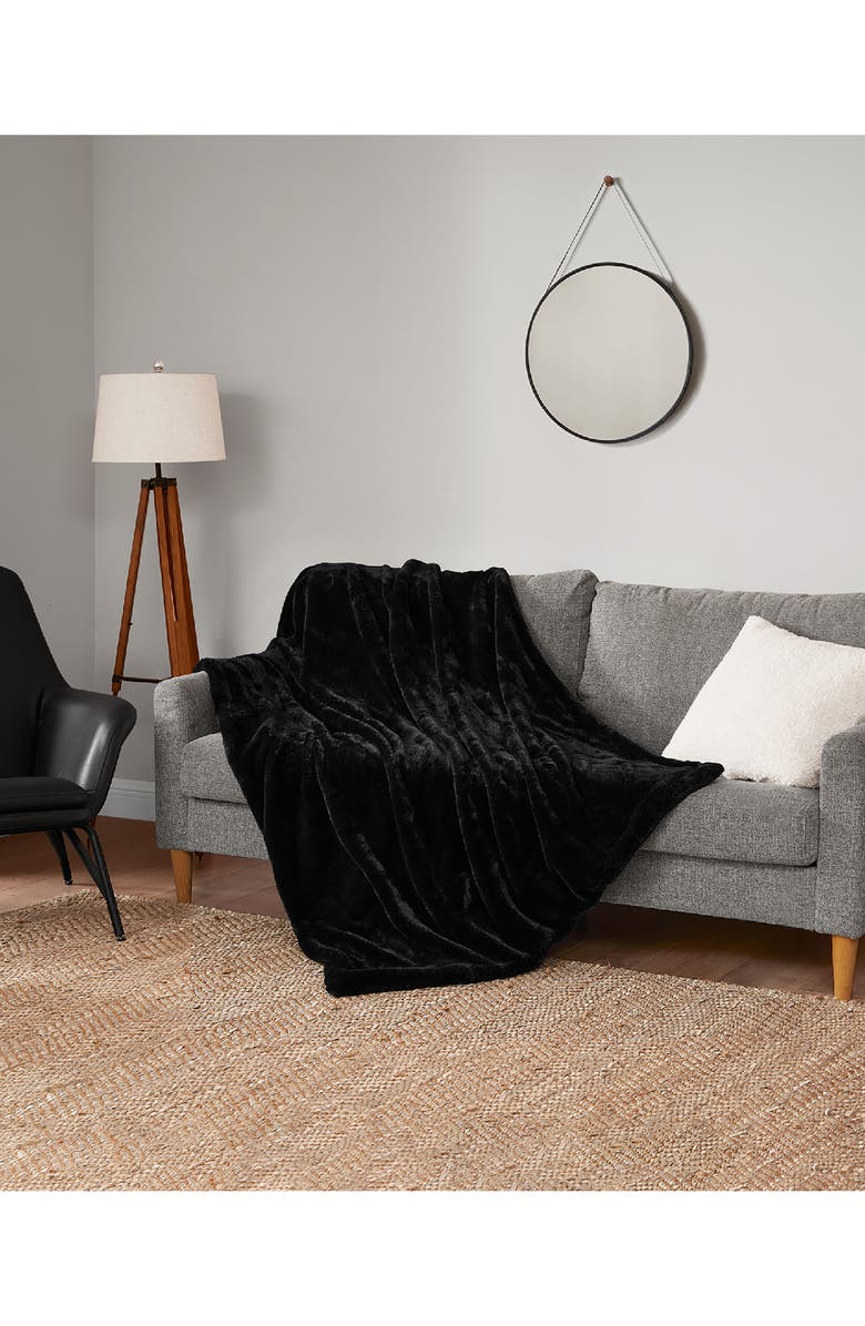 Lucky Brand Faux Fur Throw, Alternate, color, Black