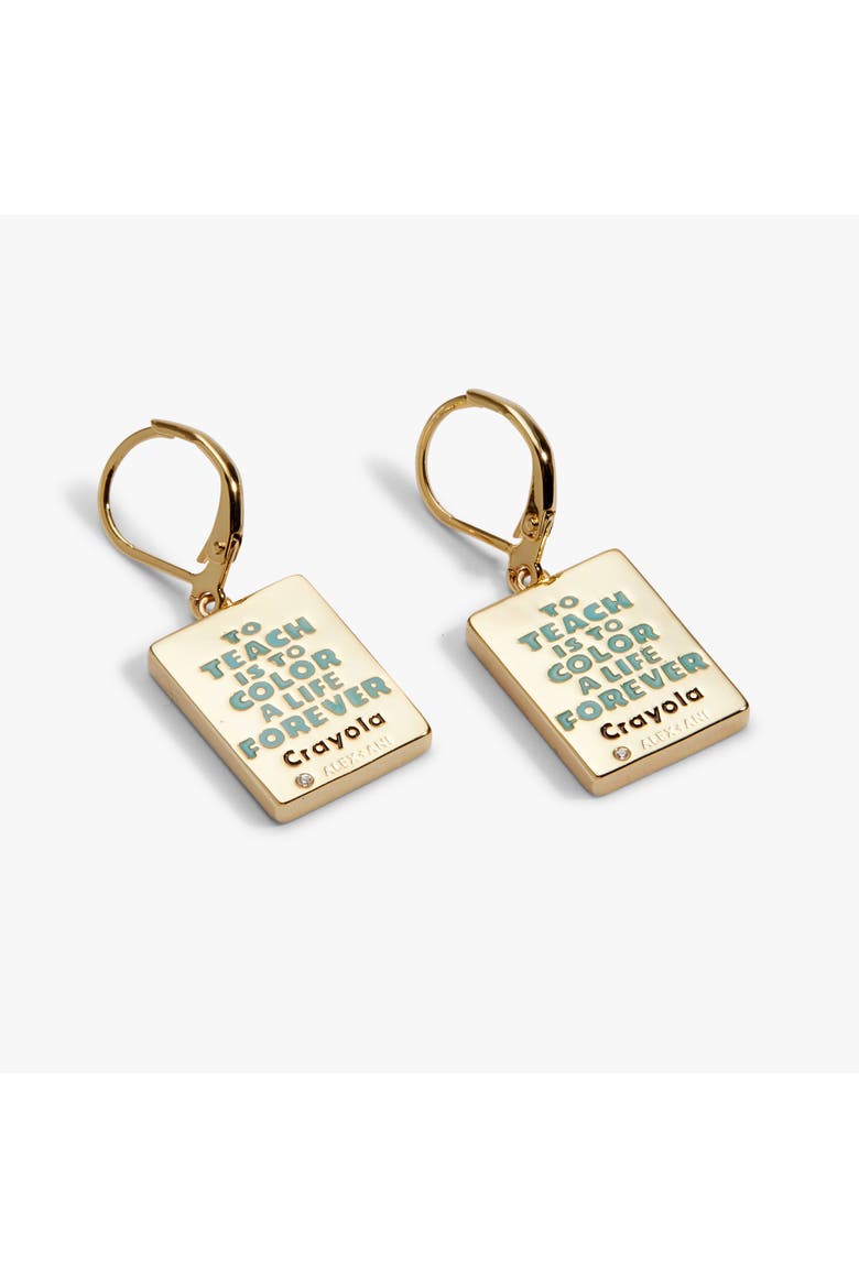 Crayola 'To Teach Is To Color A Life Forever' Crayon Box Earrings, Alternate, color, Gold