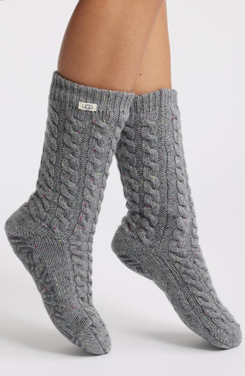 Elowyn Fleece Lined Cable Gripper Crew Socks