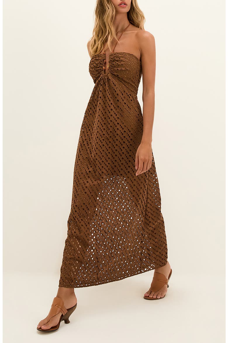 Melina Halter Cotton Cover-Up Dress, Main, color, BROWN