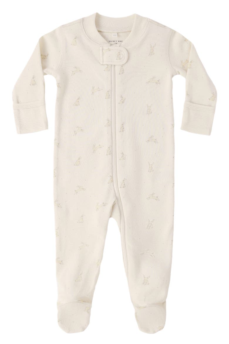 Print Organic Cotton Zip Footie, Alternate, color, NATURAL