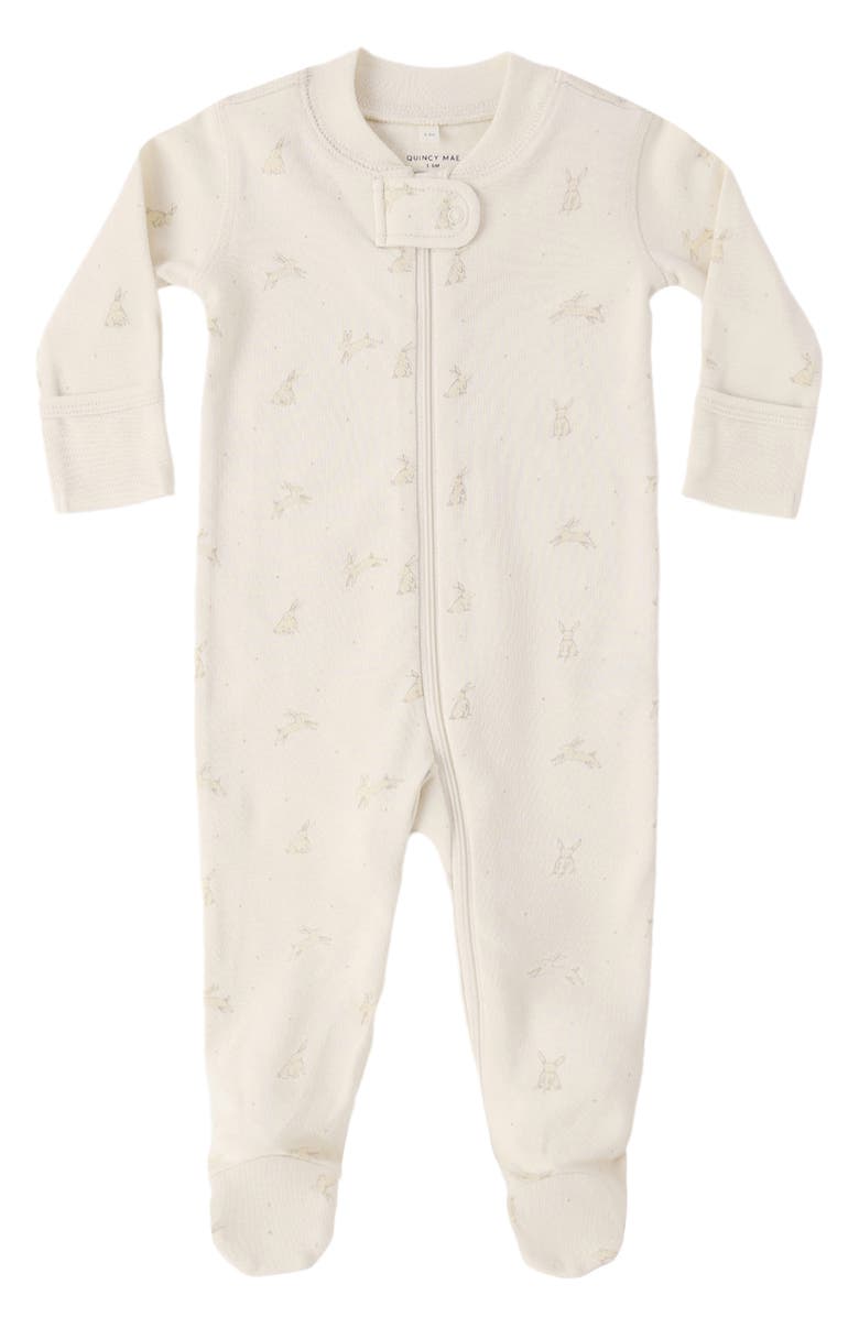 QUINCY MAE Print Organic Cotton Zip Footie, Alternate, color, Natural