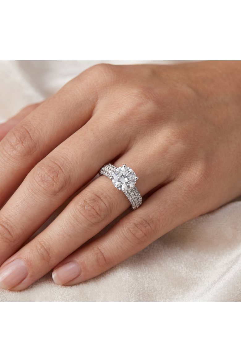 4 Ct Pave Round Diamond Engagement Ring in Gold Lab Grown, Alternate, color, 10k White Gold